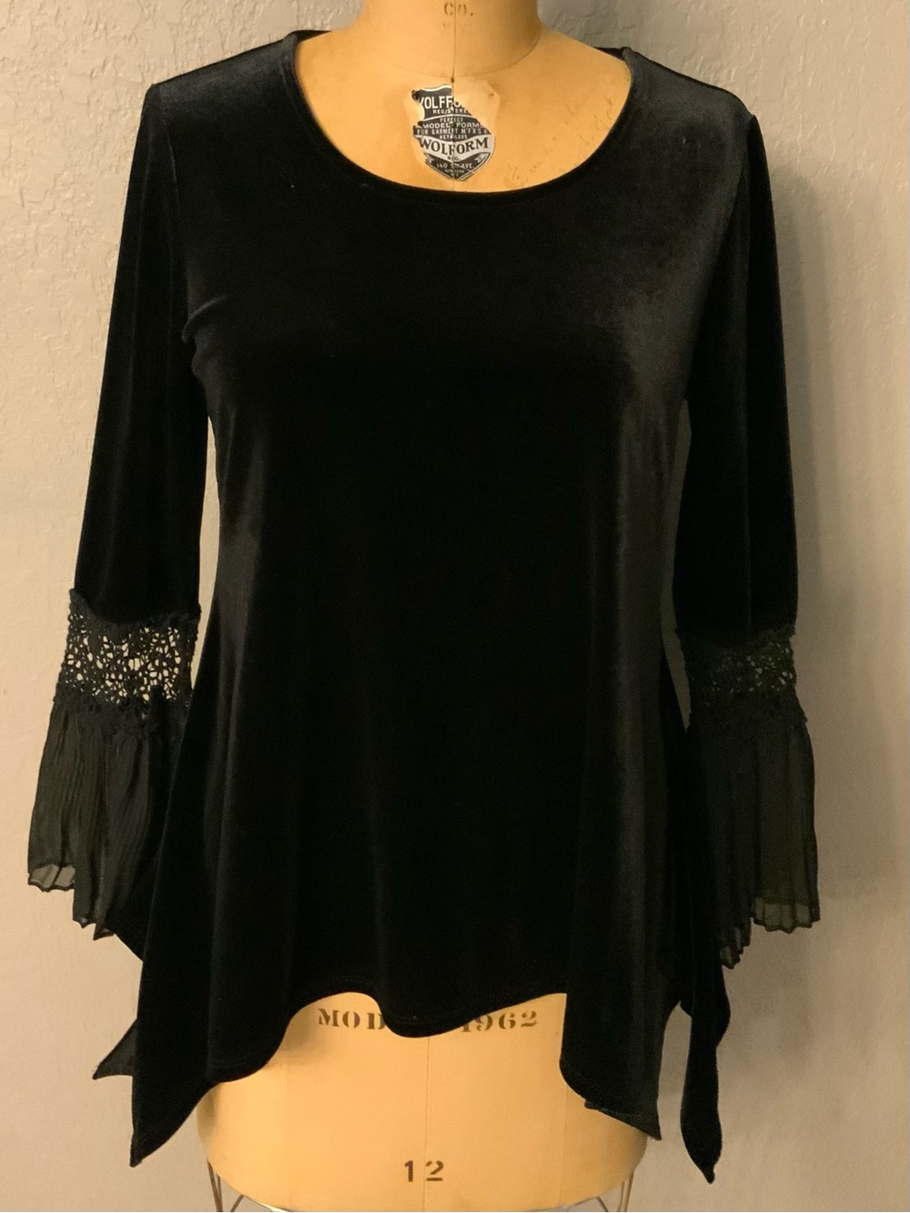 Melissa Paige Black Velvet Bell Sleeve Tunic, Petite, Witchy Romantic, Mystical